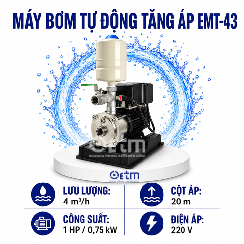 MÁY BƠM TỰ ĐỘNG TĂNG ÁP EMT-43